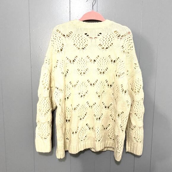 NEW American Eagle Cream Oversized Pointelle Crewneck Boho Sweater XL - Picture 7 of 8